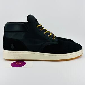 Polo Ralph Lauren Men's Sneaker Boot Black Canvas Nubuck Casual Shoes Size 9.5